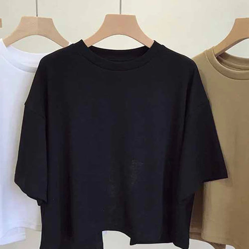 Load image into Gallery viewer, Summer New Ladies Casual Backless T-Shirt 2024 Korean Women Round Neck Loose Sweet Spicy Wind Short-Sleeved Crop Tops
