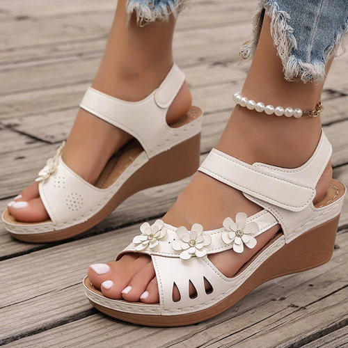 Load image into Gallery viewer, Women&#39;s Sandals 2025 New Wedges Heels Sandals For Summer Shoes Women Luxury Flower Sandalias Mujer Soft Heeled Summer Footwear
