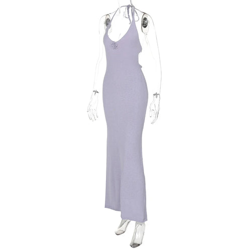 Load image into Gallery viewer, Halter V Neck Floral Sexy Maxi Dress For Women Elegant Spaghetti Strap Sleeveless Backless Bodycon Long Knit Dress

