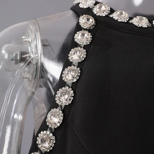 Load image into Gallery viewer, Women Black Rhinestones Spliced Elegant Slim Vest Dress New Round Neck Sleeveless Fashion Tide Spring Summer 2025 CPG2981
