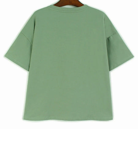 Women Green Pleated Irregular Spliced Big Size T-shirt New Round Neck Short Sleeve Fashion Tide Spring Summer 2025 1DJ1120