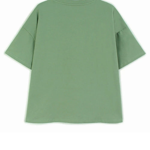 Load image into Gallery viewer, Women Green Pleated Irregular Spliced Big Size T-shirt New Round Neck Short Sleeve Fashion Tide Spring Summer 2025 1DJ1120
