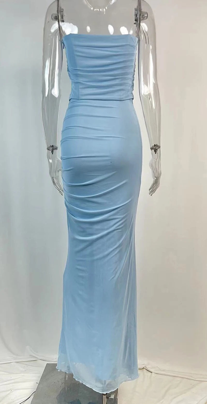 Sexy Two Pieces Sets For Women Strapless Off-shoulder Sleeveless Tops And Elegant High Waist Long Skirt Two Pieces Sets