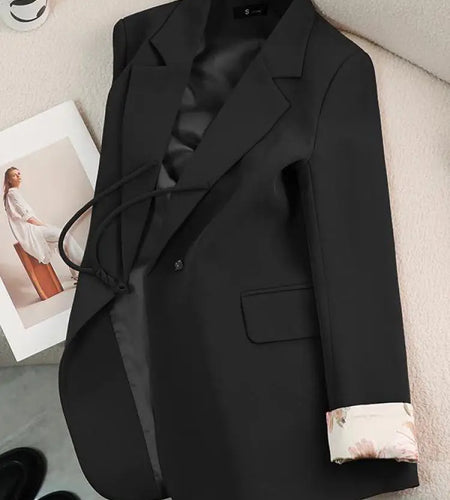 Women Chinese Style Black Beige Single Button Offie Blazers Coat Autumn Winter Vintage Brown Patchwork Professional Tops Popular