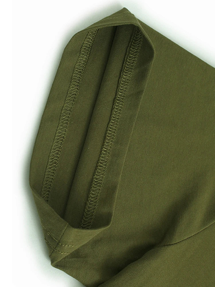 Women Green Drawstring Pocket Big Size Midi Dress New Round Neck Short Sleeve Fashion Tide Spring Summer 2025 1DJ1355