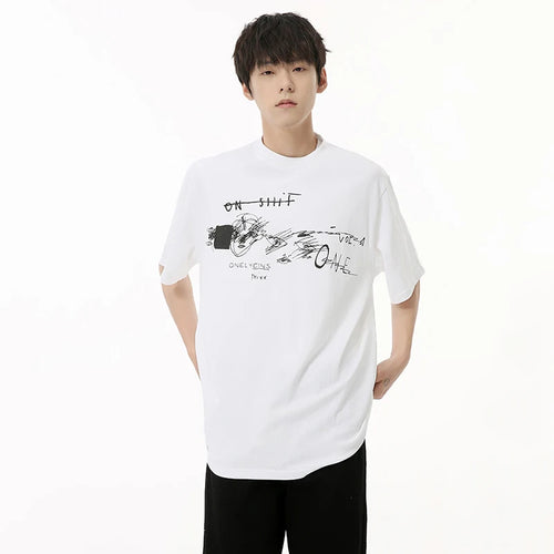 Load image into Gallery viewer, Korean Style Men&#39;s Tees Letter Graffiti Printing Tops Round Neck Short Sleeve Male T-shirts Fashion Summer 9C6823
