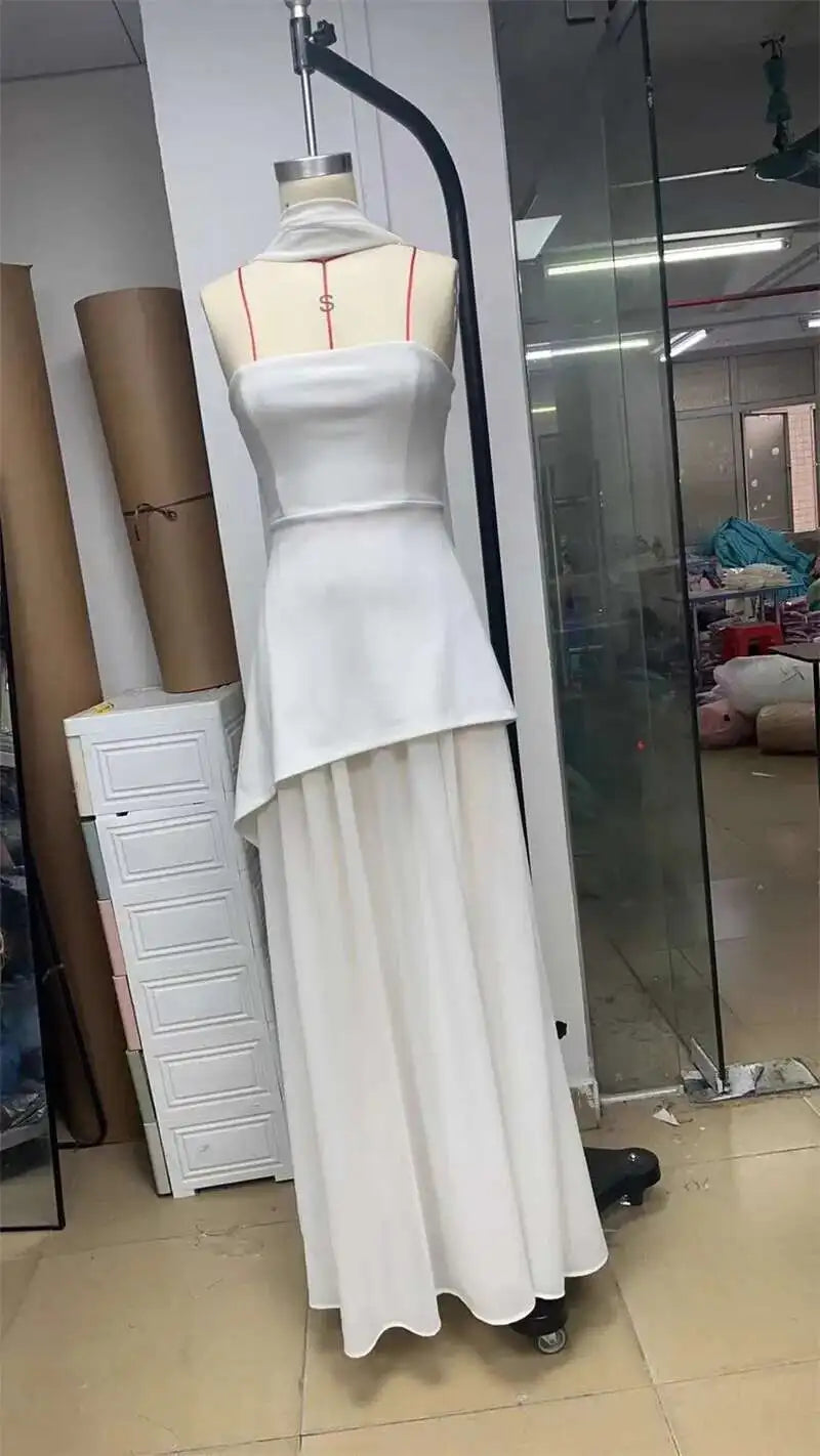 Elegant Strapless Sexy Maxi Dress For Women Gown With Scarf Off-shoulder Sleeveless Backless Split Beach Long Dress