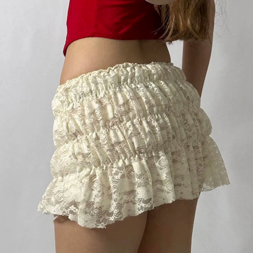 Load image into Gallery viewer, Holiday Fashion Folds Tiered Mini Lace Skirts Women‘s Cute Summer Low Waist Bottoms Y2K Aesthetics Beach Hottie Skirt
