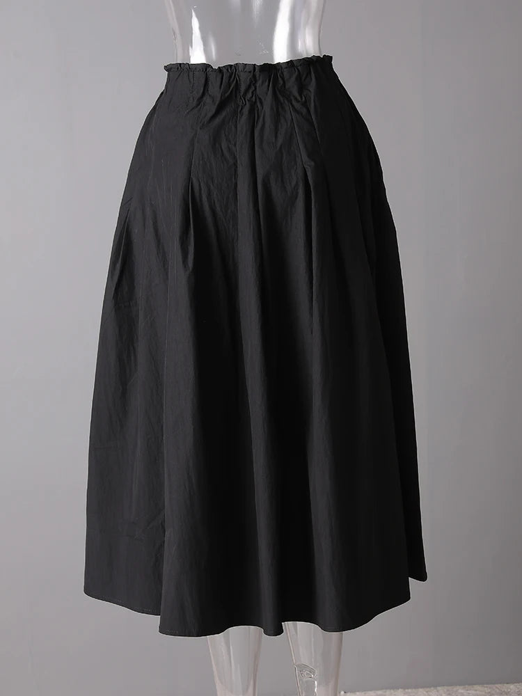 High Elastic Waist Black Bandage Pleated Pocket A-line Half-body Skirt Women Fashion Tide New Spring Autumn 2025 CPG3176