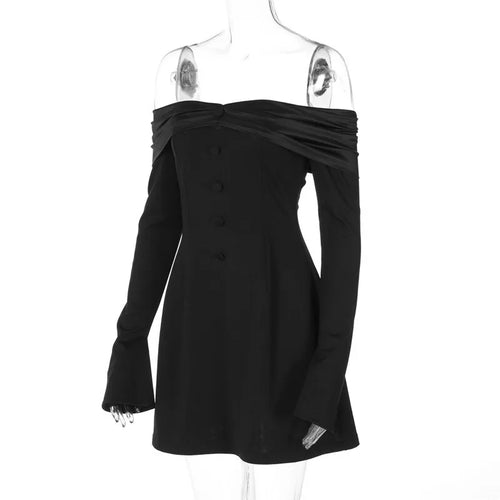Load image into Gallery viewer, Off-shoulder Long Flare Sleeve Sexy Mini Blazer Dress For Women Autumn Winter New Strapless Backless Elegant Dress
