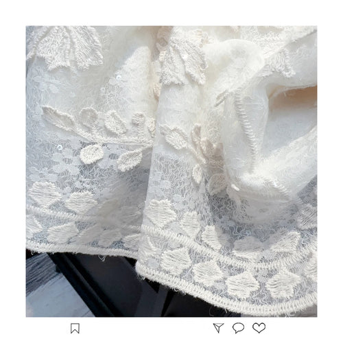 Load image into Gallery viewer, French Vintage Women White Lace Elegant Hollow Out Long Sleeve Shirt 2024 New Autumn Winter Pearl Round Neck Holiday Blouse Tops
