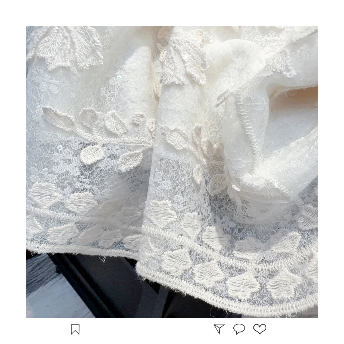 French Vintage Women White Lace Elegant Hollow Out Long Sleeve Shirt 2024 New Autumn Winter Pearl Round Neck Holiday Blouse Tops