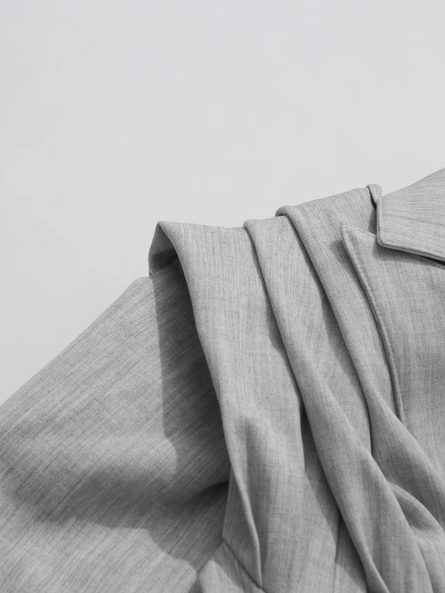 Slimming Spliced Ribbon Temperament Blazers for Women Lapel Long Sleeves Patchwork Folds Blazer Female Clothing New