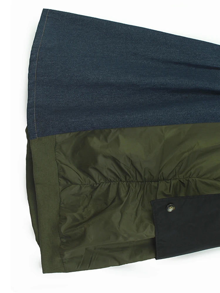 High Elastic Waist Black Green Color-block Long Casual Half-body Skirt Women Fashion Tide New Spring Autumn 2025 1DH8087