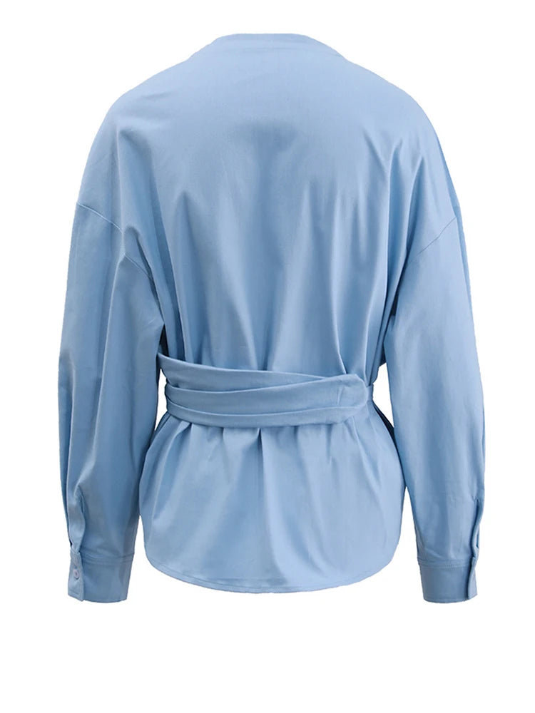 Women Light Yellow Irregular Corss Big Size Elegant Blouse New V-neck Long Sleeve Shirt Fashion Spring Autumn 2025 26D4283