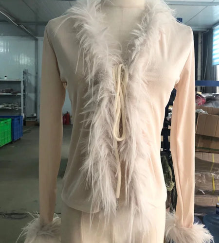 Korean Woman Tshirts Crop Tops Patchwork Furry Long Sleeve Tunic Tees 2023 Ropa Mujer Fashion Vintage Temperament Y2k T Shirt