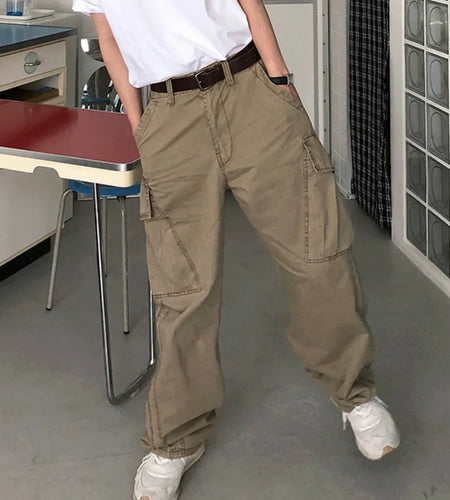 Spring Male Cargo Pants Straight Leg Design New Korean Loose Casual Simple Solid Color Trendy Multi Pockets Menwear 9W1447