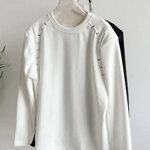 Load image into Gallery viewer, Women White Shouder Padded Big Size T-shirt New Round Neck Long Sleeve  Loose Fit Tees Fashion Spring Autumn 2025 1DH2633
