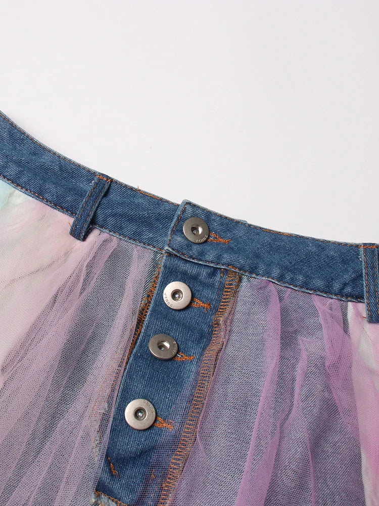Hit Color Skirts For Women High Waist Streetwear Temperament Patchwork Denim Elegant Skirt Female Summer Fashion