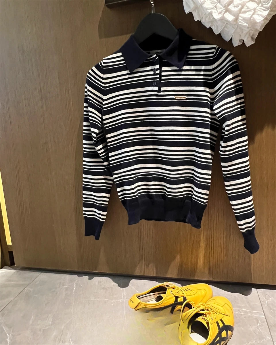 Streetwear Vintage T Shirts Women's Clothing Temperament Tops 2024 Ropa Mujer Fashion Camisetas Casual Striped Korean Tshirt