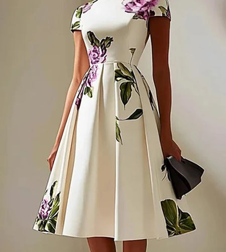 Evening Midi Dresses Summer Elegant Flower Print Pleated High Waisted A-line Birthday Party Dresses for Woman