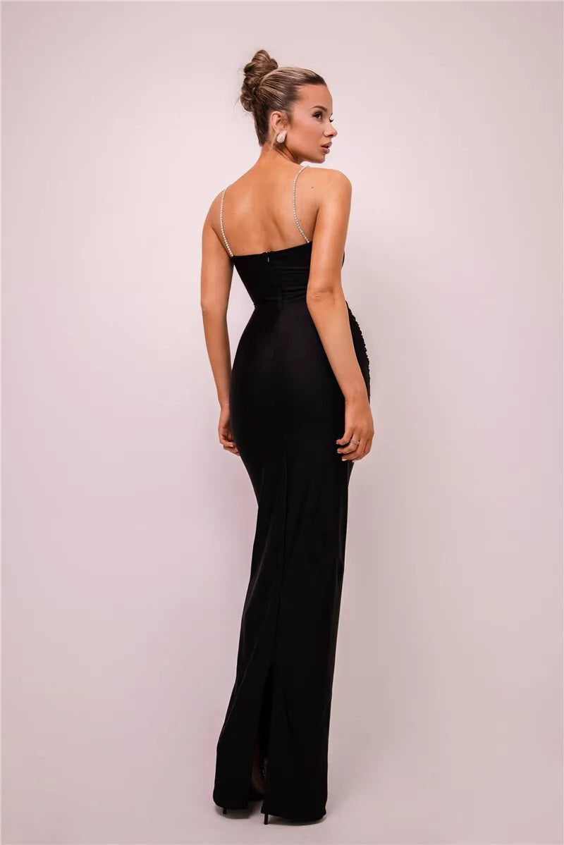 Glitter Spaghetti Strap Sexy Maxi Dress For Women Fashion Sleeveless Backless Bodycon Club Party Long Dress Elegant