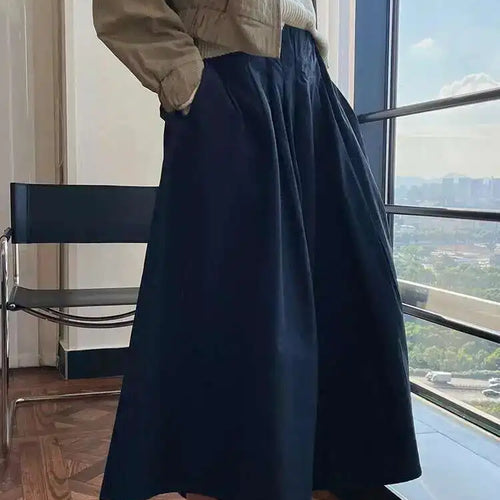 Load image into Gallery viewer, High Elastic Waist Khaki Pleated Causal Half-body Skirt Loose Fit Women Fashion Tide New Spring Autumn 2025 1DH0004
