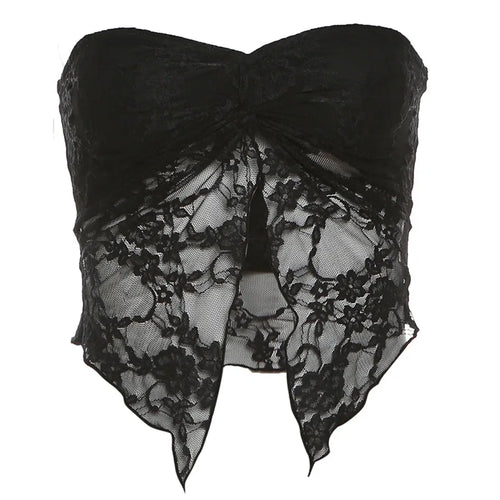 Load image into Gallery viewer, y2k Tube Top Women Fairy Coquette Clothing Solid Color Off Shoulder Strapless Asymmetrical Hem Lace Bandeau 2000s Vest
