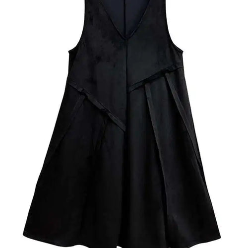 Load image into Gallery viewer, Women Black Irregular Spliced Big Size Long Strap Dress New V-Neck Sleeveless Fashion Tide Spring Autumn 2025 1DH7700
