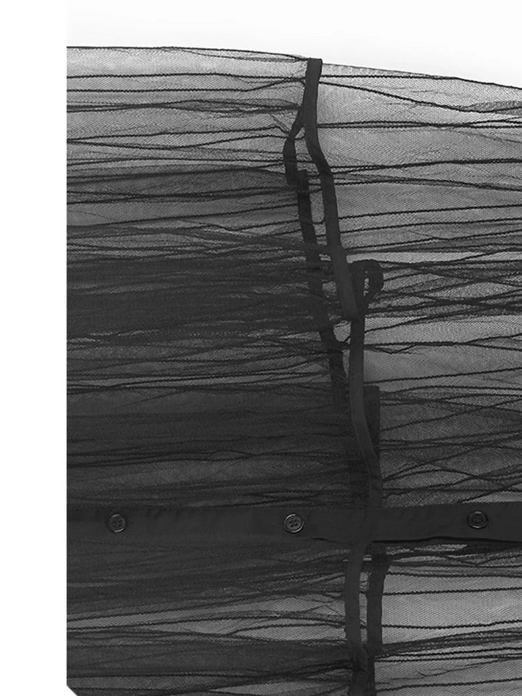 Women Black Mesh Perspective Midi Elegant Shirt Dress New Lapel Short Sleeve Fashion Tide Spring Summer 2025 1DJ0866