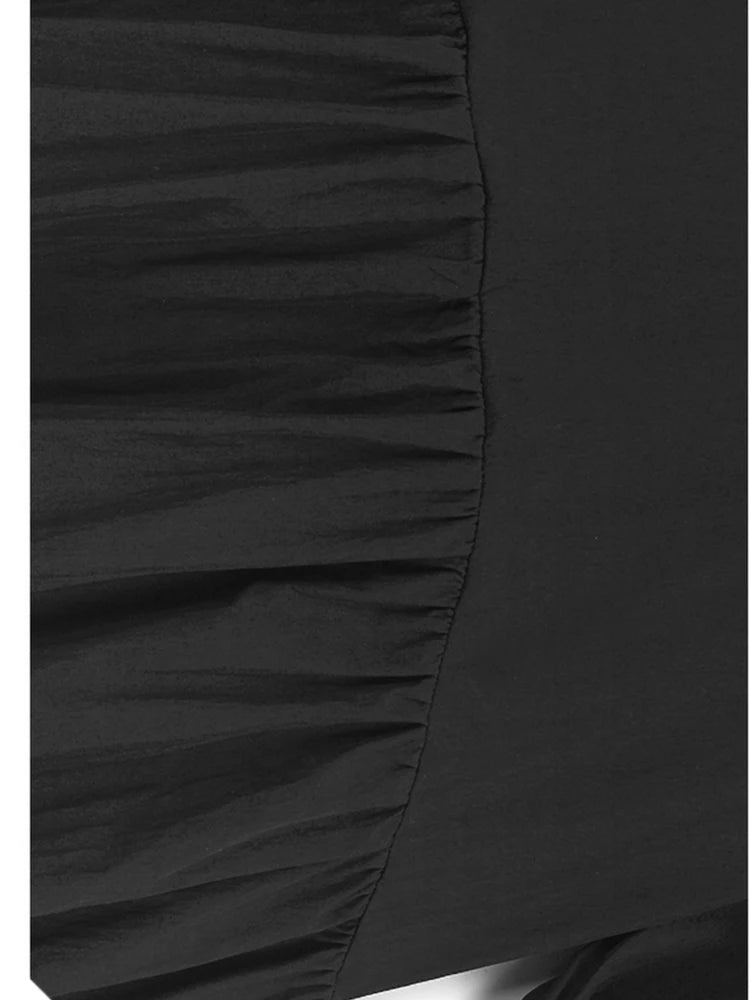 Women Black False Two Ruffles Hem Big Size Midi Dress New Round Neck Long Sleeve Fashion Tide Spring Autumn 2025 1DH9654