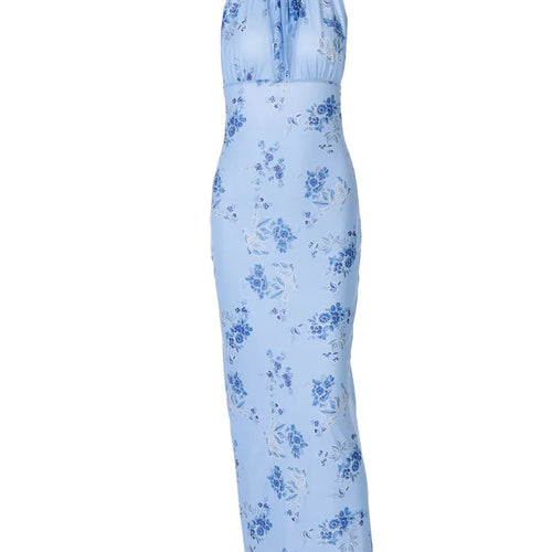 Load image into Gallery viewer, Summer Backless Print Maxi Dress Women Beach Holiday Gown Elegant Halter Deep V Neck Sleeveless Bodycon Long Dress
