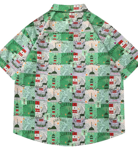 Men Harajuku Hawaiian Shirt Streetwear Graphic Printed Button Up Beach Summer Blouse Hip Hop Casual Baggy Short Sleeve Shirts