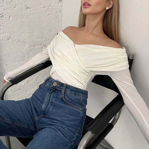 Load image into Gallery viewer, Sexy Mesh Patchwork Long Sleeved Bodysuit Women V-neck Pleated Slim Elastic Jumpsuit Female Fashion Party Club Rompers
