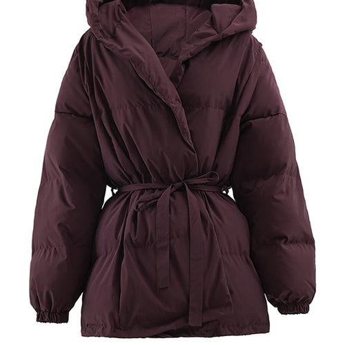 Load image into Gallery viewer, Wine Red Belted Big Size Warm Cotton-padded Coat Long Sleeve Women Parkas Fashion Tide New Autumn Winter 2025 2AA4243
