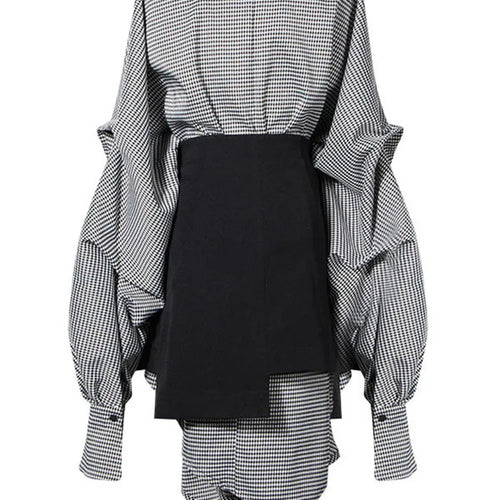 Load image into Gallery viewer, Women Black Plaid Irregular Stitch Big Size Dress New V-Neck Long Sleeve Loose Fit Fashion Tide Spring Autumn 2025 JG892
