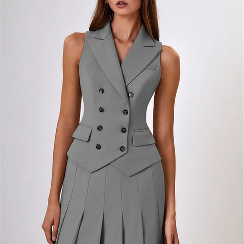 Load image into Gallery viewer, Autumn Two Piece Sets Women Double-breasted Vest And Split Skirt Matching Sets Fashion Long Pleated Skirt Two Piece Set
