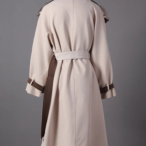 Load image into Gallery viewer, Women Beige Color-block Big Size Long Trench New Lapel Long Sleeve Windbreaker Fashion Tide Spring Autumn 2025 2DA7020
