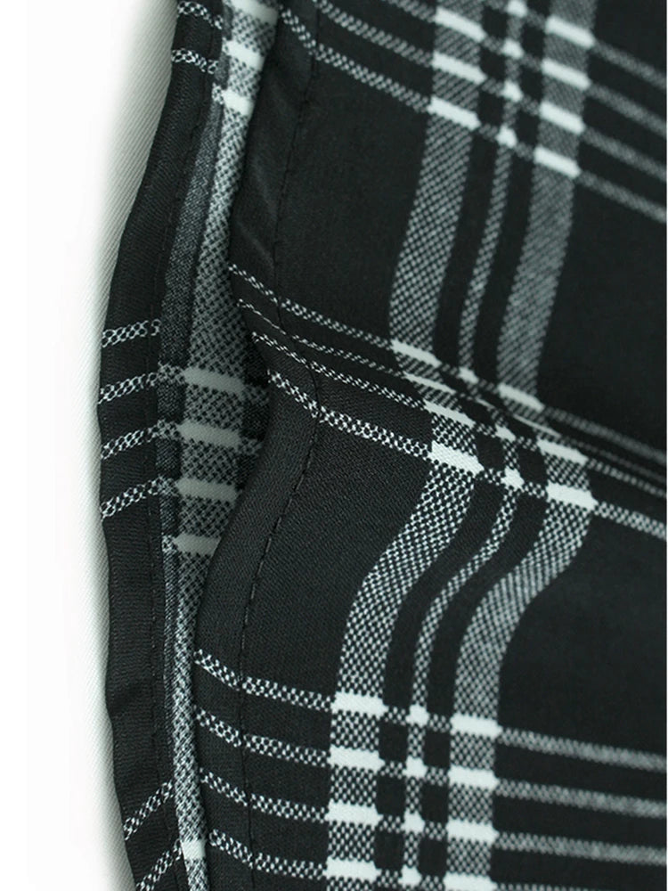 High Elastic Waist Black Plaid Button Spliced A-line Half-body Skirt Women Fashion Tide New Spring Autumn 2025 1DJ0917