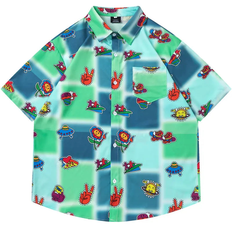 Vintage Hawaiian Shirts Streetwear Retro Graphic Printed Tie Dye Summer Beach Blouse Harajuku Hip Hop Baggy Short Sleeve Tops