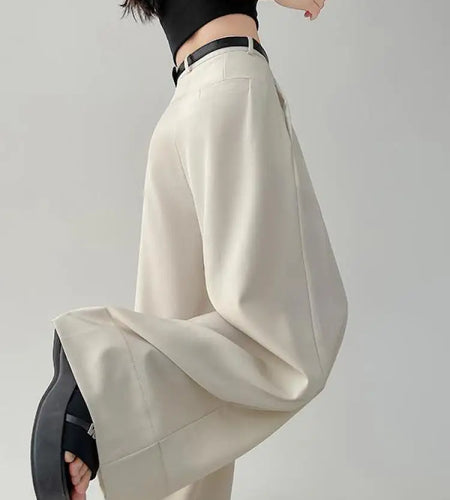 Spring Summer Women Gray Elegant Office Pleated Trousers 2024 Fashion Black High Waist Beige Wide Leg Long Pant Casual Loose New