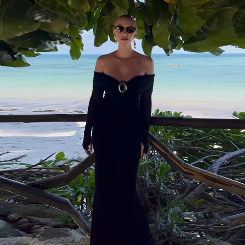 Load image into Gallery viewer, Off-shoulder Long Sleeve Sexy Maxi Dress For Women Autumn New Strapless Backless Bodycon Elegant Club Party Long Dress
