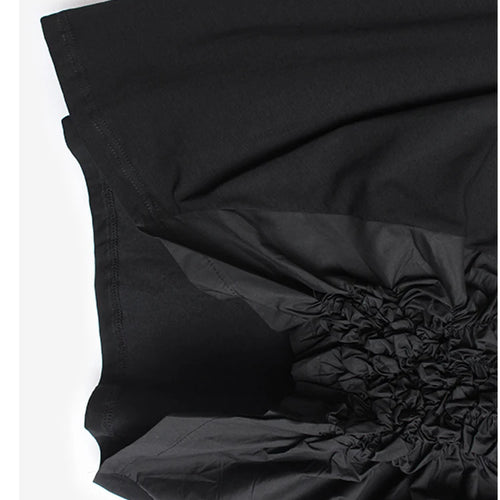 Load image into Gallery viewer, Women Black Pleated Irregular Hem Big Size T-shirt New Round Neck Long Sleeve Fashion Tide Spring Autumn 2025 1DH9924
