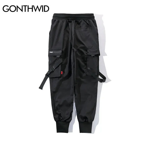 Load image into Gallery viewer, Ribbon Buckle Multi-Pockets Harem Joggers Pants Streetwear 2023 Men Hip Hop Casual Cargo Sweatpants Trousers Pants Male
