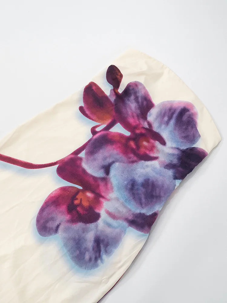 Floral Print Strapless Sexy Maxi Dress For Women Gown Off-shoulder Backless Sleeveless Elegant Long Dress Fashion