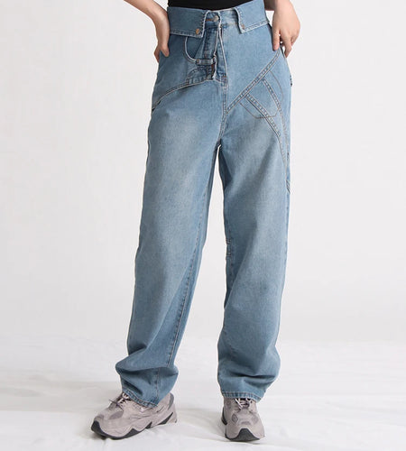 Solid Casual Jeans For Women High Waist Full Length Streetwear Loose Chic Wide Leg Jean Female Fashion Clothing