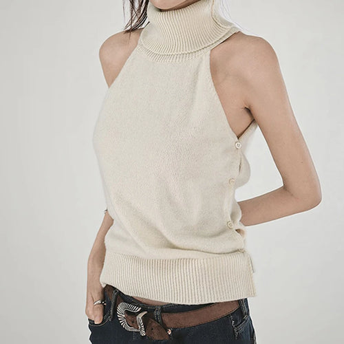 Load image into Gallery viewer, Casual Solid Sleeveless Turtleneck Sweater Vest Basic Buttons Slit Korean Fashion Knitted Pullover Outfits Harajuku
