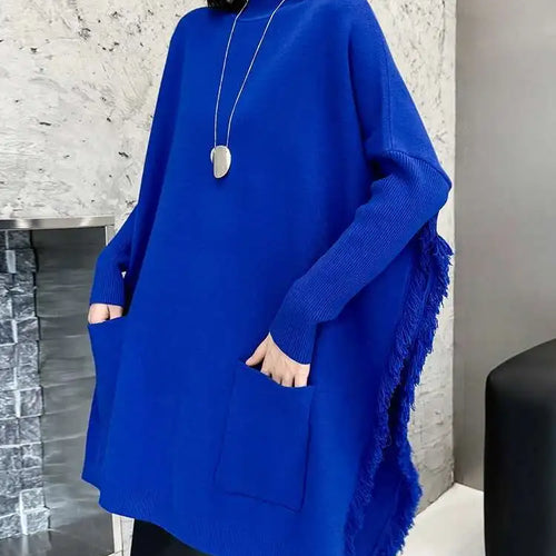 Load image into Gallery viewer, Blue Big Size Slit Burr Knitting Sweater Turtleneck Long Sleeve Women Pullovers New Fashion Spring Autumn 2025 1DH8060
