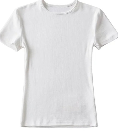 Casual Summer Woman Skinny Fit T-shirt Tight Short-Sleeve O-neck Tee Basic Solid Crop Tops T Shirt