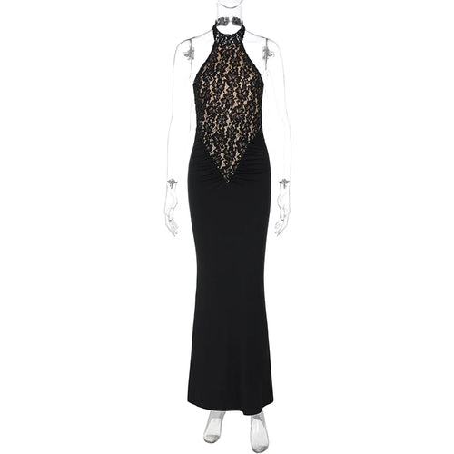 Load image into Gallery viewer, Lace Halter Backless Sexy Maxi Dress For Women Black Off-shoulder Strapless Sleeveless Bodycon Club Party Long Dress
